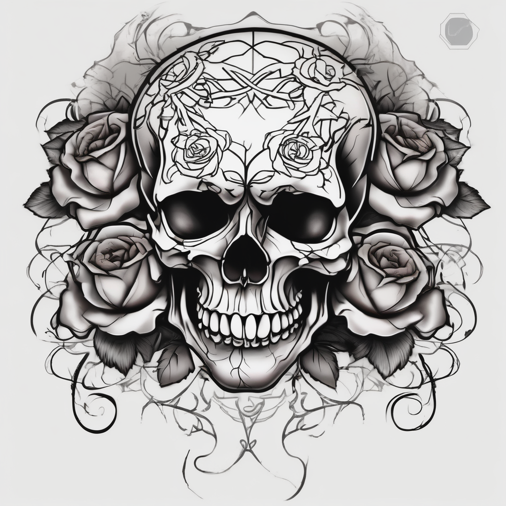 Skull and death with roses half Sleeve half sleeve tattoos for men, AI-generated Japanese tattoo design